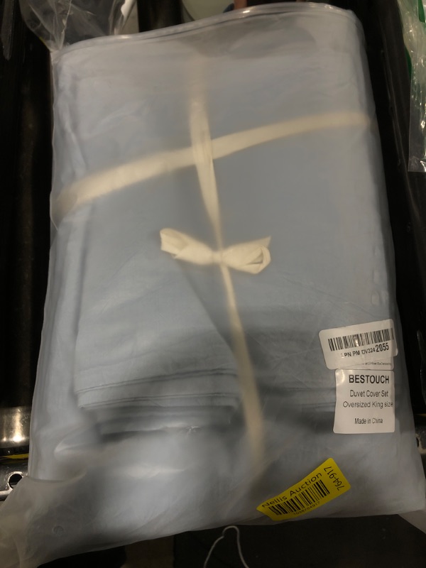Photo 1 of BESTOUCH Duvet Cover Set 100% Washed Cotton Linen Feel Super Soft Comfortable Chic Lightweight 3 PCs Home Bedding Set Solid Cornflower Blue Oversized King