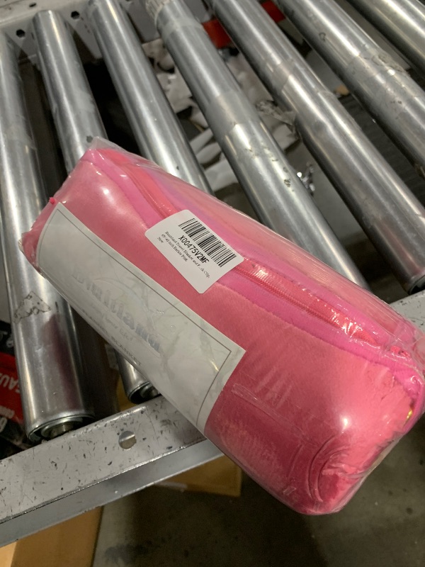 Photo 1 of Bnuitland Travel Blanket and Pillow 2 in 1, Soft Flannel Airplane Blanket in Bag Compact-Long Flight Essential for Adults and Kids, Portable Luggage Sleeve and Backpack Clip, 65×40 inch Hot Pink