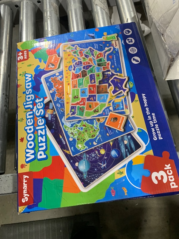 Photo 1 of SYNARRY Large USA World Solar System Wooden Puzzles for Kids Ages 4-6, Wood Jigsaw Puzzles Educational Games Toys Gifts for Toddlers, Learning United States World Space Maps for Boys Girls Ages 3-8