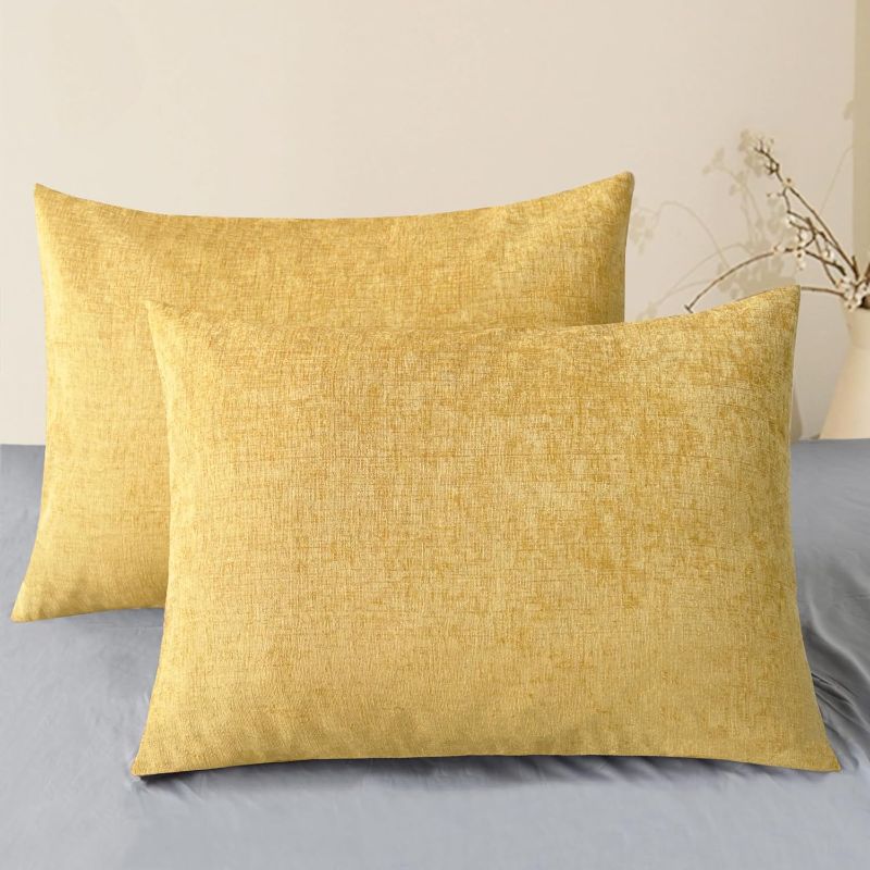 Photo 1 of CaliTime Throw Pillow Covers Decorative 20 X 26 Inches Pack of 2 Cozy Chenille Standard Pillow Shams Cases for Couch Sofa Bed Living Room Home Gold
