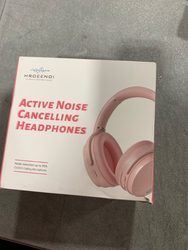 Photo 1 of HROEENOI Active Noise Cancelling Wireless Bluetooth Over-Ear Headphones, Memory Foam Ear Cups, Quick Charge for 40H Playtime, Ideal for Travel, Home Office, Gym Workouts -Pink