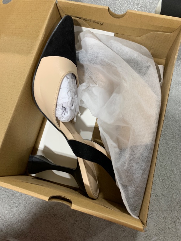 Photo 1 of 8.5--Coutgo Women's Slingback Pumps Pointed Toe Slip On Stiletto Heels Patchwork Dress Party Shoes Nude/Black