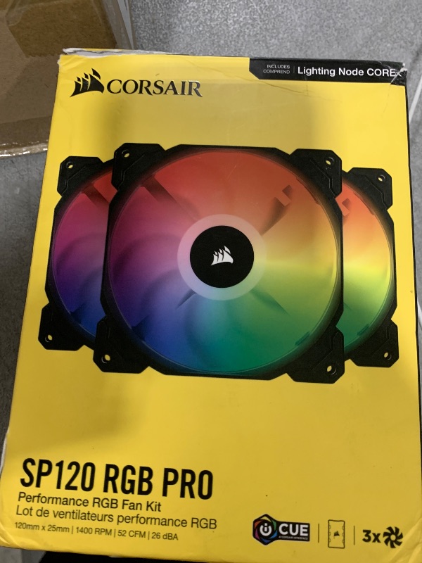 Photo 1 of Corsair iCUE SP120 RGB Pro Performance 120mm Triple Fan Kit with Lighting Node Core