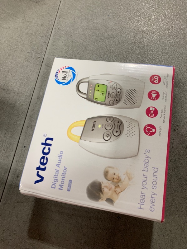 Photo 1 of VTech Communications DM221 Audio Baby Monitor with up to 1,000 ft of Range, Vibrating Sound-Alert, Talk Back Intercom & Night Light Loop, White/Silver