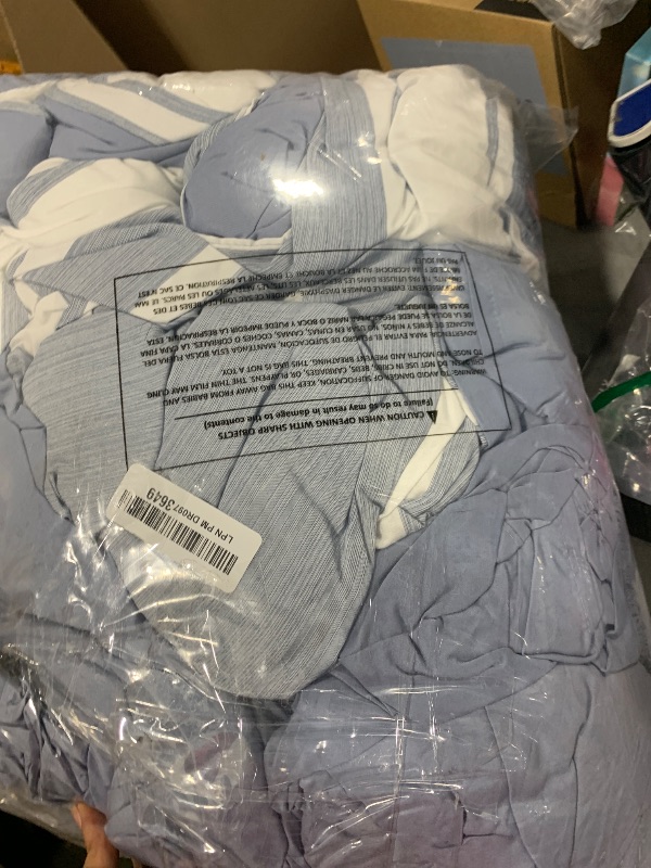 Photo 1 of Bedsure Twin XL Comforter Set 5 Pieces, Blue Striped Bedding Set for Twin XL Size Bed Reversible, Cationic Dyeing Bed in a Bag with Comforter, Sheets, Pillowcase & Sham