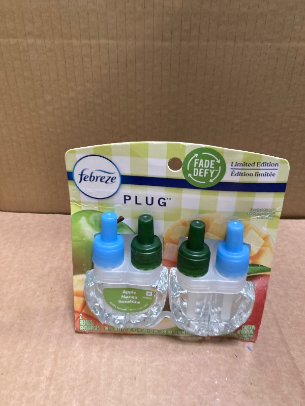 Photo 1 of Febreze Plug In Air Freshener, Odor-Fighting Scented Oil Refill, Apple Mango Sunshine Scent, 2 Refill
