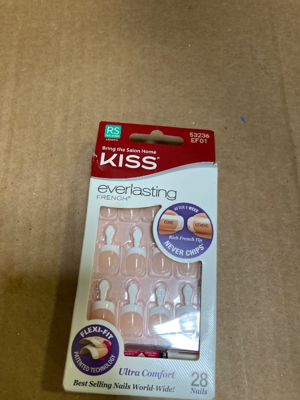 Photo 1 of Kiss Everlasting French Nail Manicure, Chip-Free with Flexi-Fit Technology, Medium, "Infinite", Nail Kit with Pink Nail Glue (Net Wt. 2 g / 0.07oz.), Mini File, Manicure Stick, and 28 Fake Nails