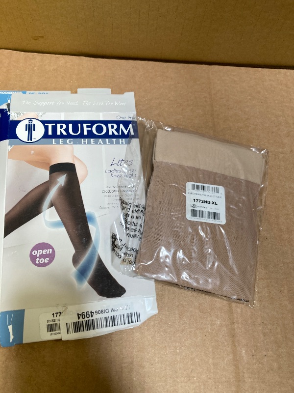Photo 1 of Truform Sheer Compression Stockings, 15-20 Mmhg, Women's Knee High Length, Open Toe, 20 Denier, Nude, X-Large