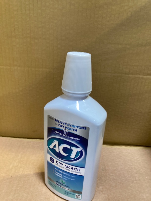 Photo 1 of ACT Dry Mouth Anticavity Zero Alcohol Fluoride Mouthwash, Soothing Mint, 33.8 fl. oz.