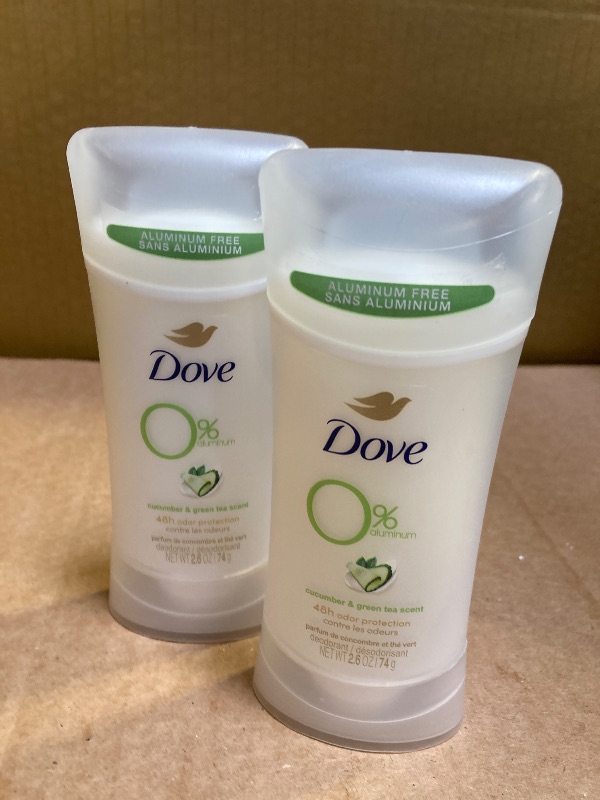 Photo 1 of 2pack Dove 0% Aluminum Deodorant Stick Cucumber and Green Tea 2 Count Non-irritating for Underarm Care Kindest Aluminum Free 2.6 oz