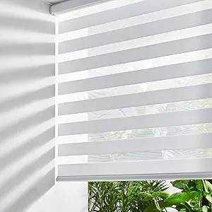 Photo 1 of Persilux Cordless Zebra Blinds for Windows Free-Stop Window Blinds (35" W X 47" H, White) Dual Layer Light Control for Day and Night, Light Filtering Sheer Shades for Home, Bedroom, Easy to Install