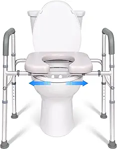 Photo 1 of Raised Toilet Seat with Handles, Width and Height Adjustable Commode Chair for Toilet with Arms and Widen Seat, Up to 400lbs, Raised Toilet Seat for Seniors, Handicap, Pregnant, Fits Any Toilet