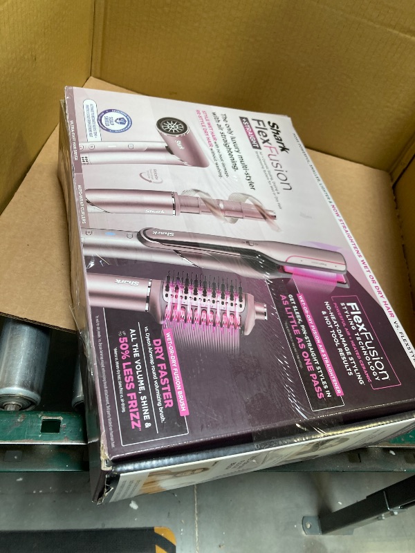 Photo 1 of Shark FlexFusion Hair Straightener & Powerful Hair Dryer with Fusion Hair Brush, Ceramic Air Styler with Auto-Wrap Hair Curlers & Concentrator, Ceramic Plates, Cosmic Blush HD641S