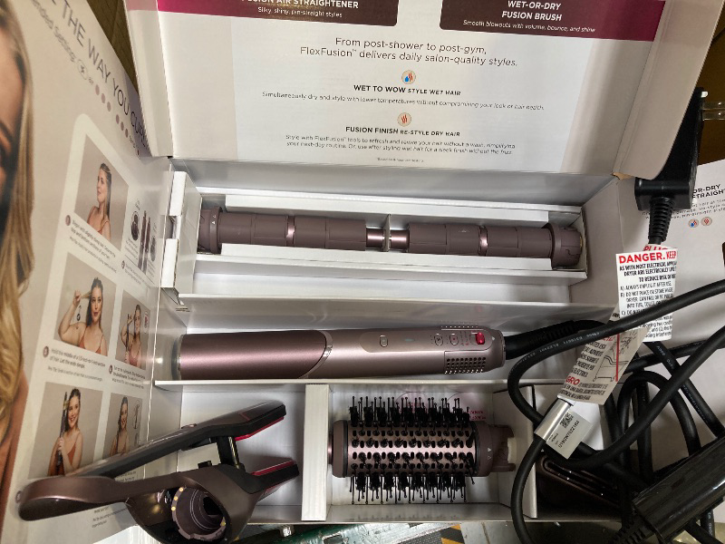 Photo 1 of Shark FlexFusion Hair Straightener & Powerful Hair Dryer with Fusion Hair Brush, Ceramic Air Styler with Auto-Wrap Hair Curlers & Concentrator, Ceramic Plates, Cosmic Blush HD641S