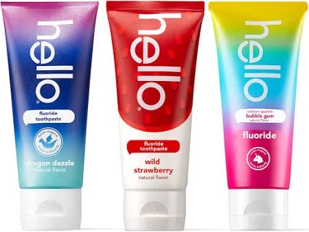 Photo 1 of  hello Variety (Unicorn, Strawberry, Dragon) Fluoride Kids Toothpaste, Anticavity, Natural Flavors, Vegan, SLS Free, Gluten Free, Ages 2+, 4.2 Ounce (Pack of 3) 