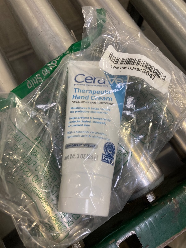 Photo 1 of CeraVe Therapeutic Hand Cream for Dry Cracked Hands With Hyaluronic Acid and Niacinamide, Fragrance Free 3 Ounce