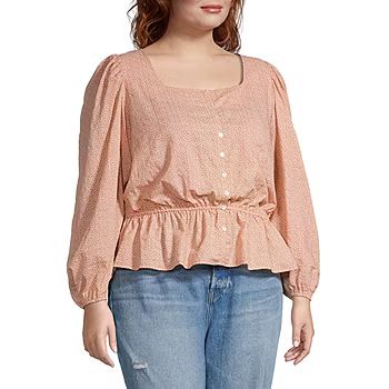 Photo 1 of Ana Women's Square Neck Long Sleeve Peplum Top Size 4X Color Orange Ditsy
