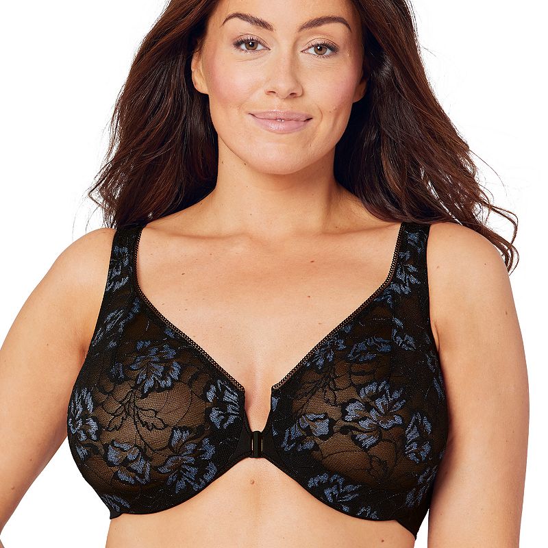 Photo 1 of Plus Size Women's Full Figure Plus Size Lacey T-Back Front-Close WonderWire Bra Underwire 9246 by Glamorise in Black (Size 38 B)