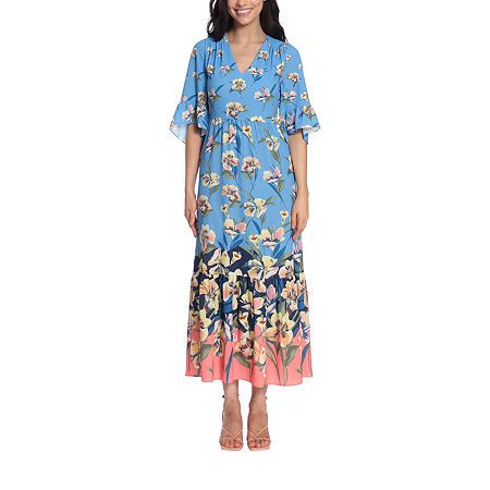 Photo 1 of  London Style Short Sleeve Floral Maxi Dress, SIZE 4, Blue 