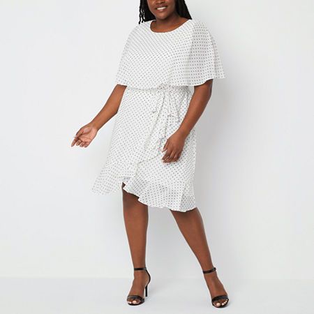 Photo 1 of  Danny & Nicole Plus Short Sleeve Pin Dot Fit + Flare Dress, 14w, White 