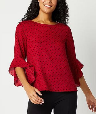 Photo 1 of Black Label by Evan-Picone Dot Womens Crew Neck 3/4 Sleeve Blouse