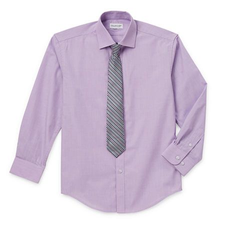 Photo 1 of  Collection by Michael Strahan Big Boys Spread Collar Long Sleeve Shirt + Tie Set, 10, Blue 