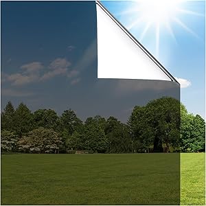 Photo 1 of Coavas Window Privacy Film One Way, See Out Not in Windows Tint for Home, Mirror Reflective Blocking Sun Heat Glass Coverings UV Static Cling, 45x393.7 Inch
