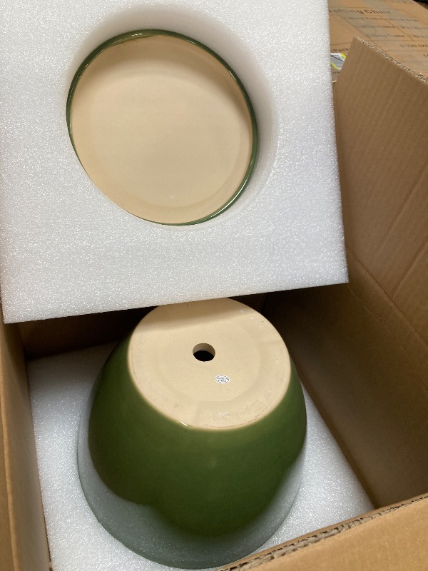 Photo 1 of Ceramic Pots for Plants - 10 Inch Planter for Indoor Ourdoor Plants Modern Large Flower Pot with Drainage Hole and Saucer Room Home Office Garden Patio Porch Decor Green