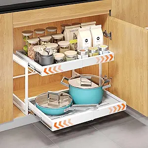 Photo 1 of AHOMSEL 2 Tier Pull Out Cabinet Organizer, 21" Depth Cabinet Pull Out Shelves, Expandable 14”-22” W, Heavy-Duty Cabinet Drawers Slide Out for Kitchen Pots, Pans & Pantry Storage