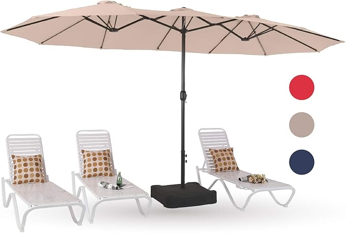 Photo 1 of PHI VILLA 15ft Large Patio Umbrellas with Base Included, Outdoor Double-Sided Rectangle Market Umbrella with Stand, Outside Umbrellas for Poolside Lawn Backyard, Beige