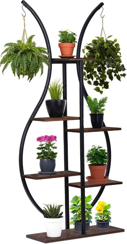 Photo 1 of 6 Tierd Plant Stand Indoor, Tall Plant Shelf for Multiple Plants, Metal Plant Display Rack Flower Pot Stand for Balcony&Patio, Black