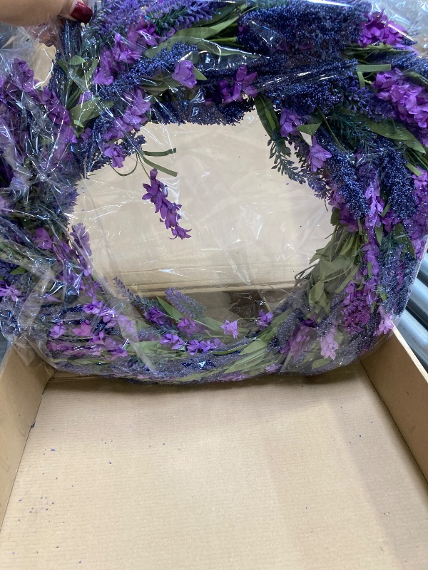 Photo 1 of 24 Inch Purple Lavender Flower Wreath for Front Door, Spring Summer Forsythia Lavender Flowers Wreath for Indoor and Outdoor Decor, Rustic and Farmhouse Purple for Home