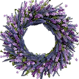Photo 1 of 24 Inch Purple Lavender Flower Wreath for Front Door, Spring Summer Forsythia Lavender Flowers Wreath for Indoor and Outdoor Decor, Rustic and Farmhouse Purple for Home