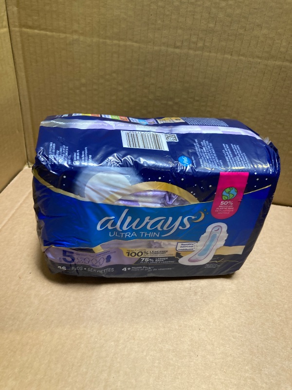 Photo 1 of ALWAYS Ultra Thin Size 5 Extra Heavy Overnight Pads With Wings Unscented, 46 Count