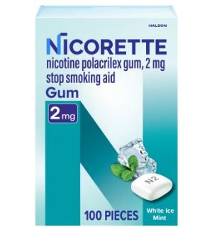Photo 1 of EXP DATE 08/2027--Nicorette Nicotine Gum Stop Smoking Aid, 2 mg, White Ice Mint Flavor - 100 Count