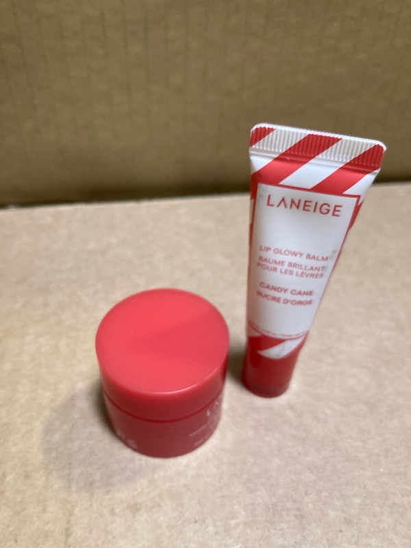 Photo 1 of LANEIGE Divine Lip Duo: Lip Sleeping Mask Peppermint Intense Hydration with Vitamin C, Lip Glowy Balm Candy Cane