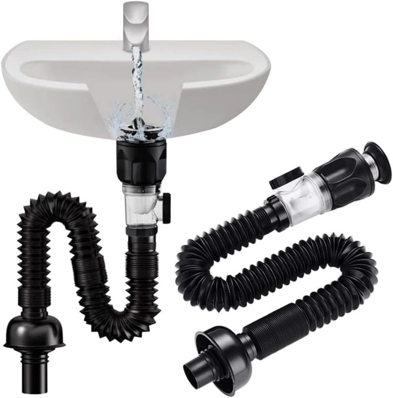 Photo 1 of Bathroom Sink Drain Kit - Universal Pop Up Click Clack Basin Waste with flexible Waste Pipe, Odour-proof and Leakproof for 1-1/4" and 1-1/2" Drain Hole -Black