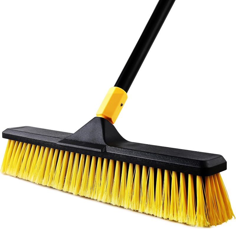 Photo 1 of  Yocada 18 Inch Push Broom Heavy-Duty Outdoor Commercial Broom Brush Stiff Bristles for Cleaning Patio Garage Deck Concrete Wood Stone Tile Floor 65.3 inch Long 