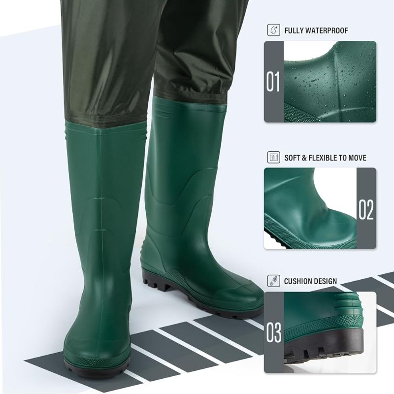 Photo 1 of 2-Ply Nylon/PVC Breathable Fishing Wader, Waterproof Hunting Waders with Boot Hanger, Chest Waders for Men Women, SIZE W8, M6