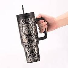 Photo 1 of  40 oz Skull and Rose Tumbler with Handle and Straw Lid,Insulated Cup Reusable Stainless Steel Travel Mug,Cupholder Friendly,Gifts for Women Men,Black 
