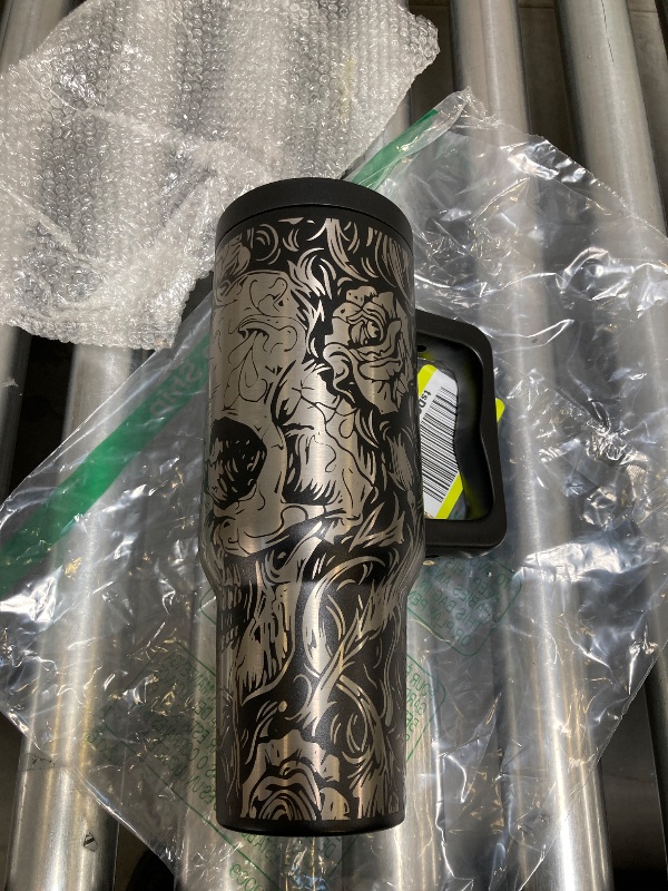 Photo 1 of  40 oz Skull and Rose Tumbler with Handle and Straw Lid,Insulated Cup Reusable Stainless Steel Travel Mug,Cupholder Friendly,Gifts for Women Men,Black 