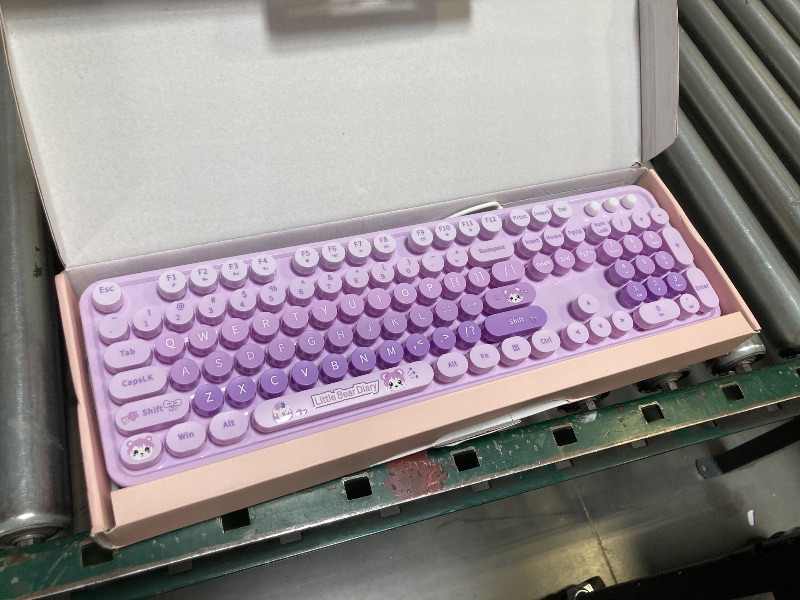 Photo 1 of MOFII Wired Keyboard for Windows, Full-Size Typewriter-Style Cute Retro Computer Keyboard,USB Plug and Play, Strong Adjustable Tilt Legs (Purple Colorful)