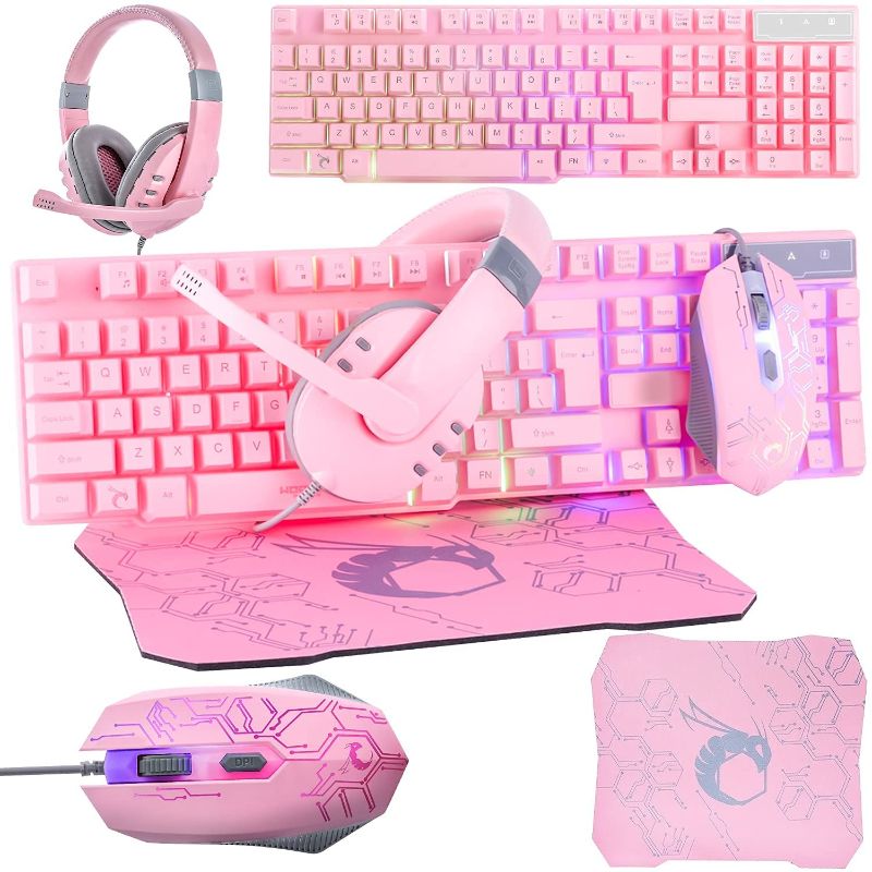 Photo 1 of Orzly Gaming Keyboard, Mouse, Headset, Mousepad Peripherals Bundle Pack, PINK