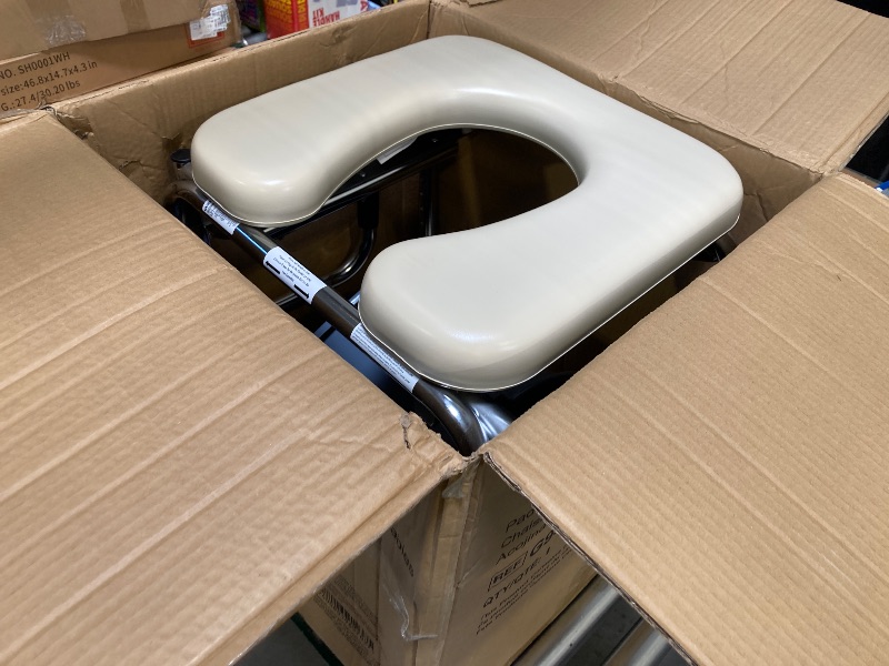 Photo 1 of  Medline Drop Arm Commode with Padded Seat and Backrest, Durable Toilet Chair for Adults and Seniors, Removable Pail, Splash Guard, Drop Down Arms for Easy Transfer, 350 lb. Weight Capacity, Tan 