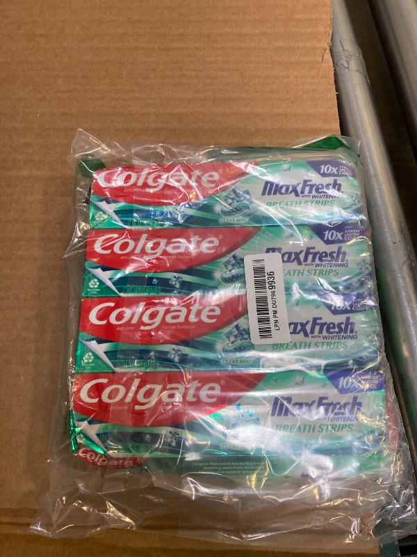 Photo 1 of Colgate Max Fresh Whitening Toothpaste with Mini Strips, Clean Mint Toothpaste for Bad Breath, Helps Fight Cavities, Whitens Teeth, and Freshens Breath, 6.3 Ounce (Pack of 4)