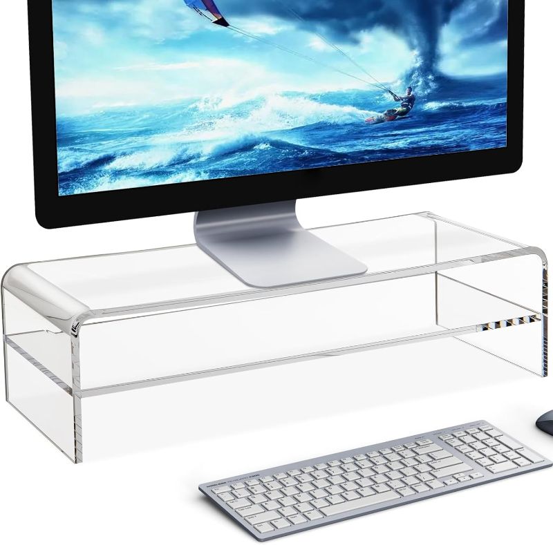 Photo 1 of Acrylic Monitor Stand, 20in Premium Large Acrylic Laptop Stand for Home, Office, Business, 2 Tiers Computer Monitor Riser for Keyboard Storage, Multi-Media Laptop, Printer, TV Srceen

