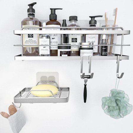 Photo 1 of KINCMAX Bathroom Organizer Storage Basket with Soap Holder 2 Pack Silver
