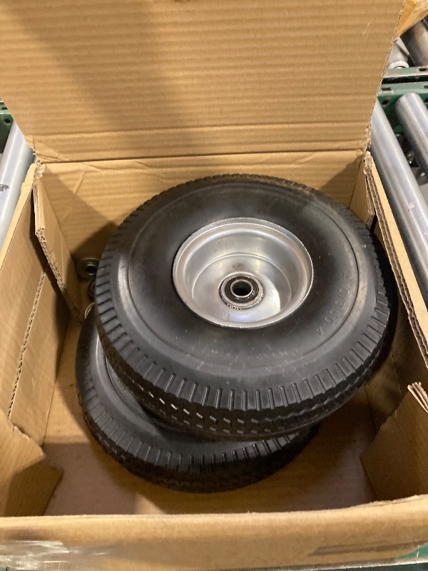 Photo 1 of 13" Flat Free Wheels, 4.00-6 Tire Flat Free 2-Pack with 3/4" Bearings 2.1" Offset Hub for Gorilla Cart, Wheelbarrow, Garden Cart, Trolleys, Hand Trucks & Yard Trailers