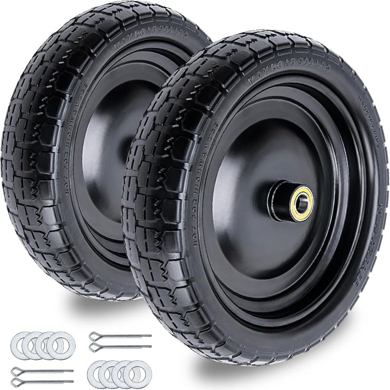 Photo 1 of 13" Flat Free Wheels, 4.00-6 Tire Flat Free 2-Pack with 3/4" Bearings 2.1" Offset Hub for Gorilla Cart, Wheelbarrow, Garden Cart, Trolleys, Hand Trucks & Yard Trailers