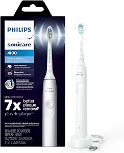 Photo 1 of Philips Sonicare 4100 Rechargeable Electric Toothbrush, with Pressure Sensor, 2 Intensity Settings, SmarTimer and QuadPacer, 14-Day Battery Life, White, Model HX3681/23